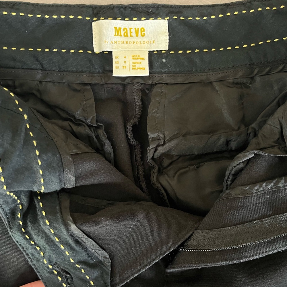 Anthropologie Maeve Pants Size 0 Black Stretch Straight Leg - Picture 3 of 6